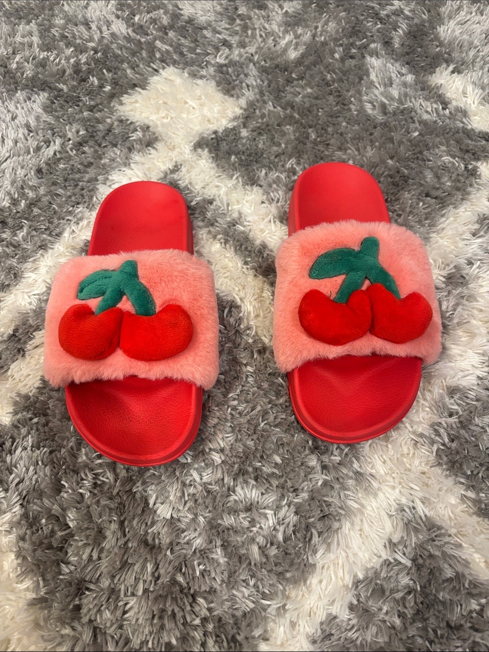 Target brand Kids Cherry Plush Slide Sandals/ slippers - girls large 4/5